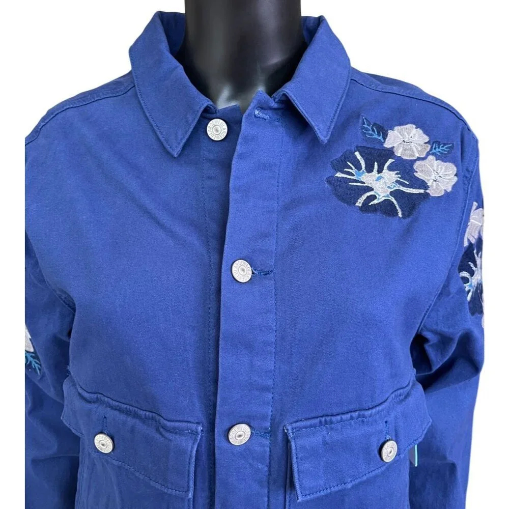 LulaRoe Kenny Blue Embroidered Floral Jacket NWT Large